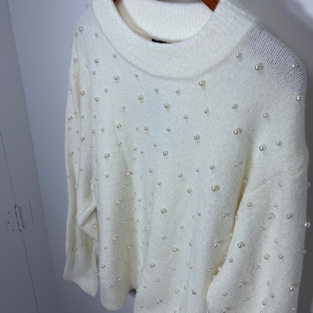 City Chic Ivory Oversized Pearl-Studded Sweater